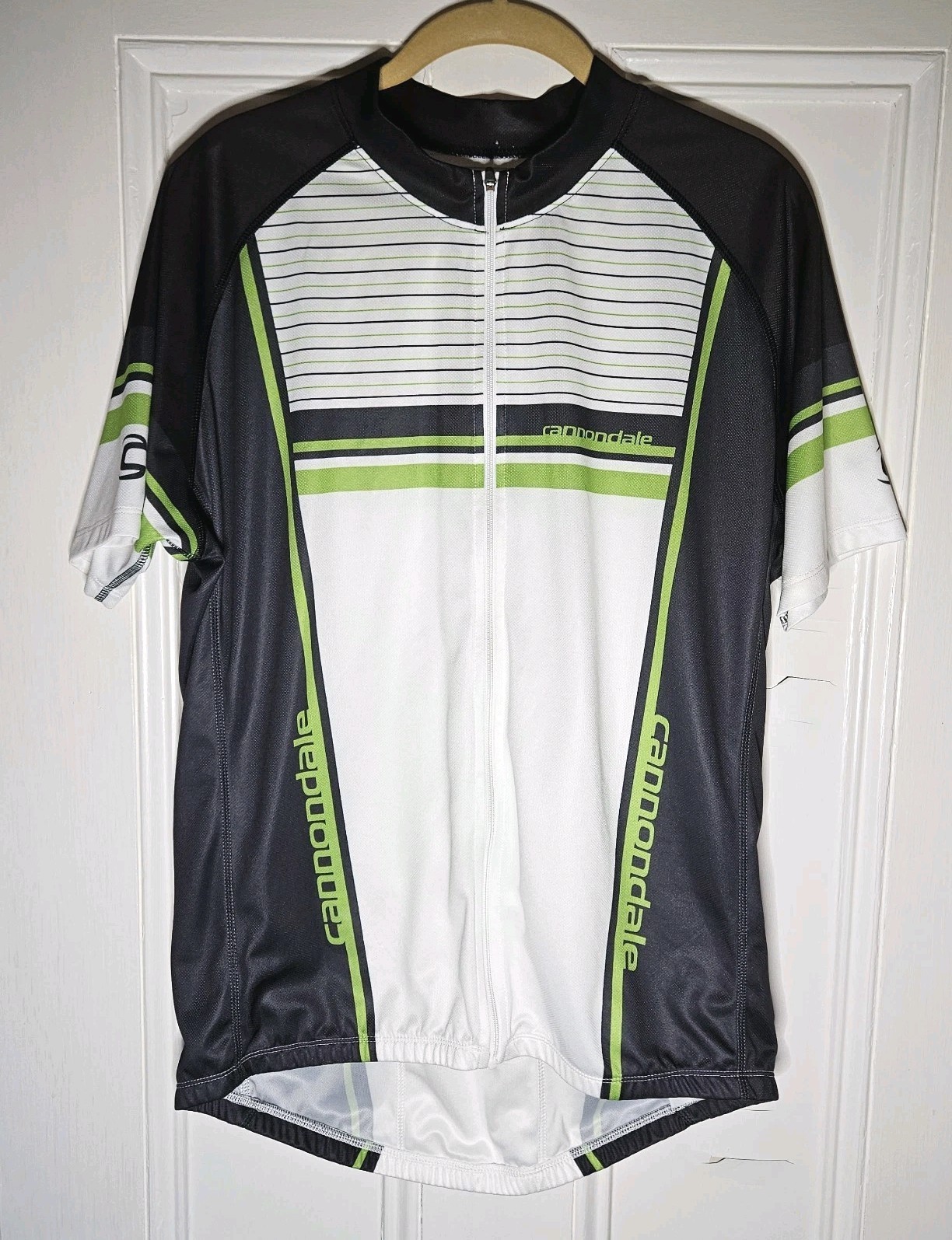 Cannondale Cycling Jersey Men’s XL Full Zip Polyester Green Striped Three Pocket