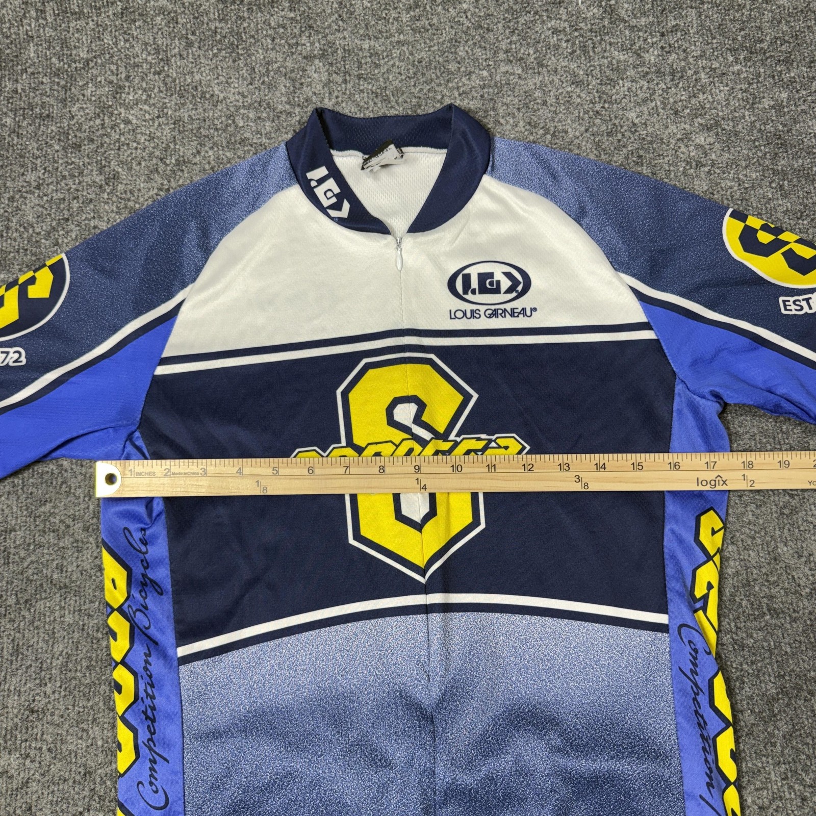 Louis Garneau Cycling Jersey Mens Medium Blue Serotta Short Sleeve 1/4 Zip Bike