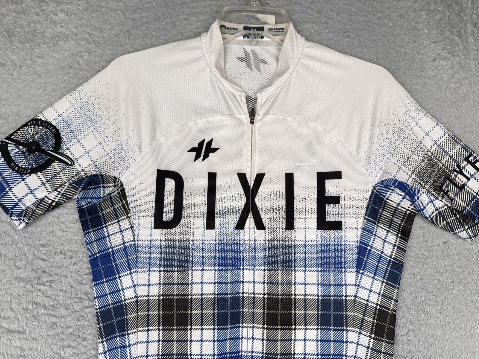 Hyperthreads Cycling Jersey Mens Medium Dixie Flyers Blue Plaid 1/4 Zip Pockets