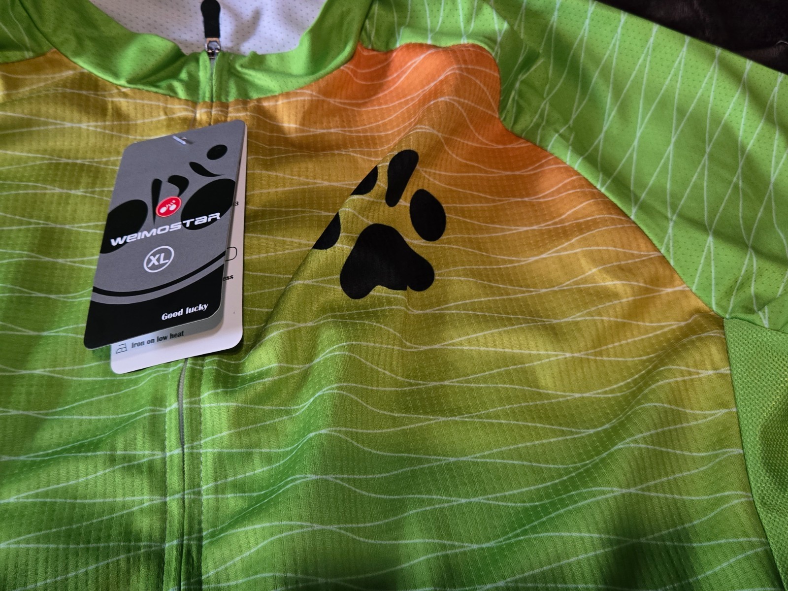 NWT Weimostar Cycling Jersey XL Green Full Zip Pocket Dog PawsQuick Dry