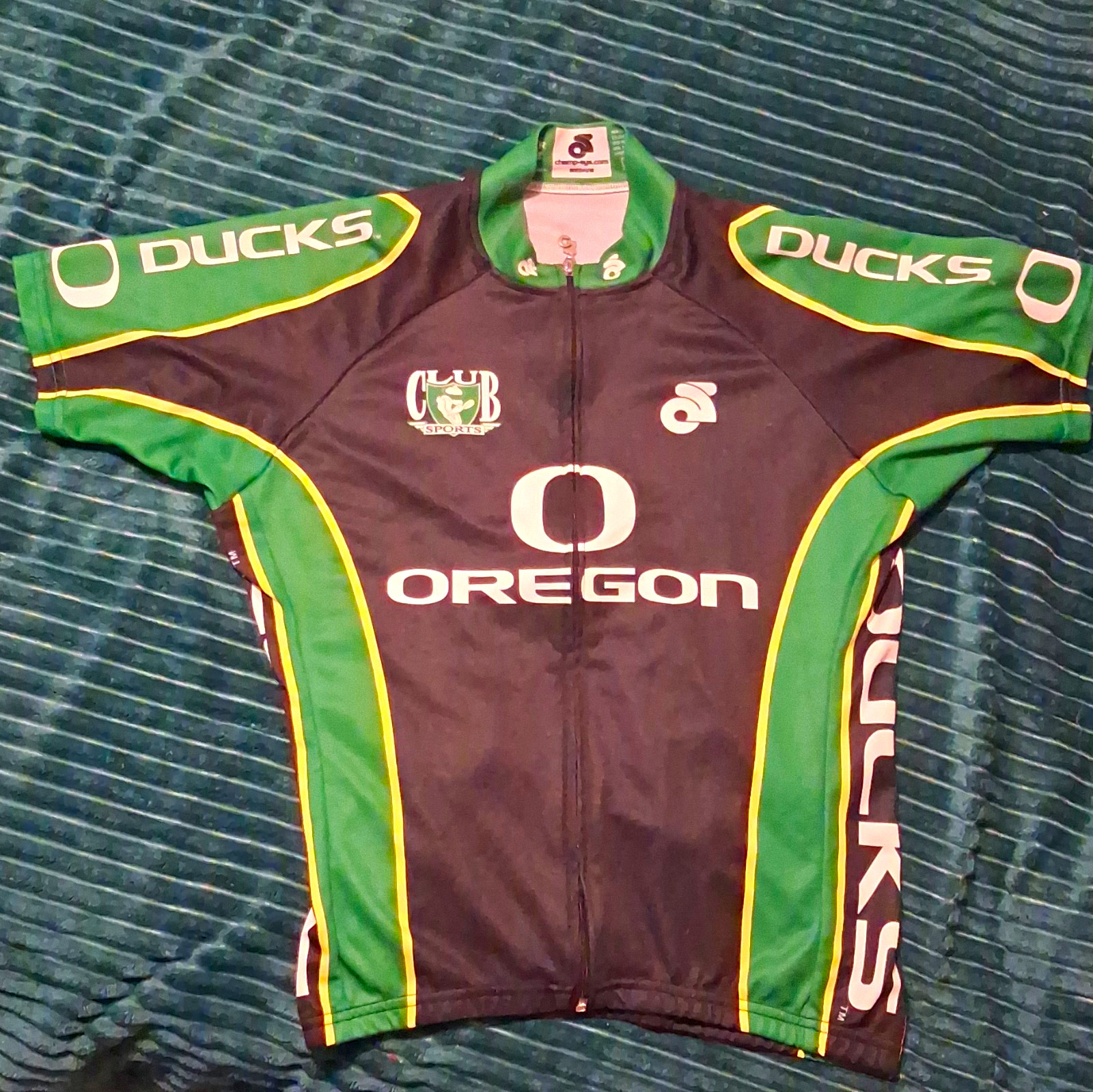 Champ-Sys Oregon Ducks Cycling Jersey M Green/Black/Yellow Full Zip Pockets