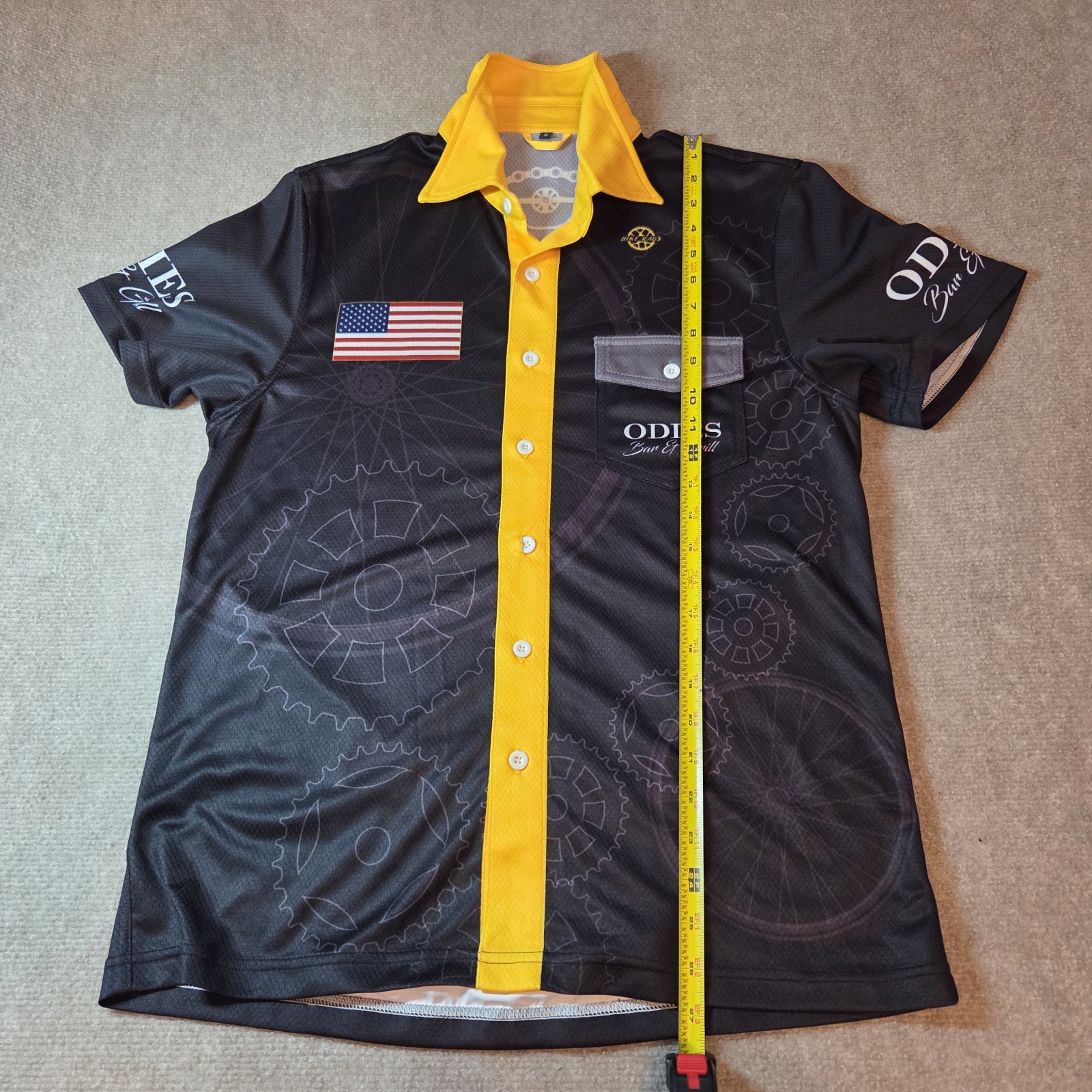 ODIES Bar & Grill Cycling Jersey T-Shirt S Black Yellow 100% Polyester