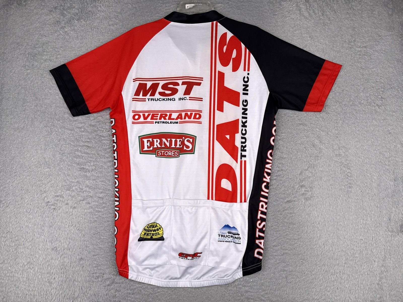 Epic Cycling Jersey Men Large White Red Black DATS Trucking Full Zip Pocket