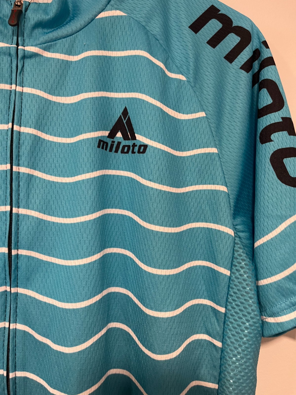 Miloto Cycling Jersey Men’s Size XXL Aqua Blue/Black W/ Stripes