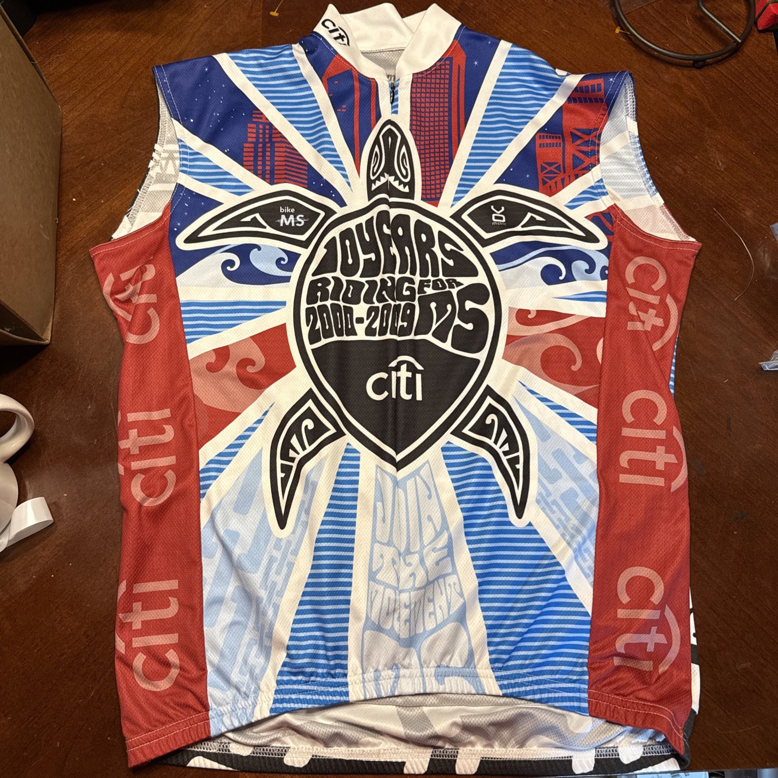 Vomax Cycling Jersey Mens Large Bike MS Short Sleeve Full Zip USA Citi 3 Pocket