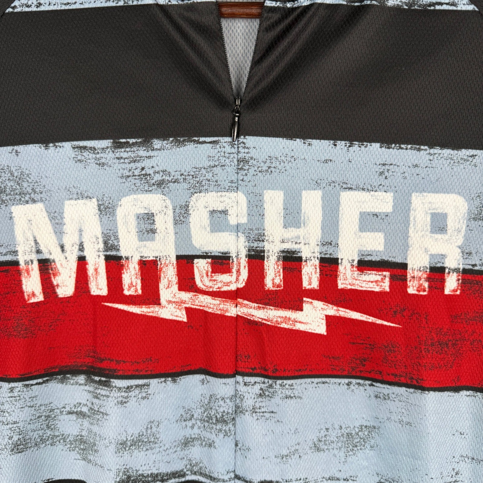 Twin Six Masher Cycling Jersey Mens L Blue Black Striped 3/4 Zip Back Pockets