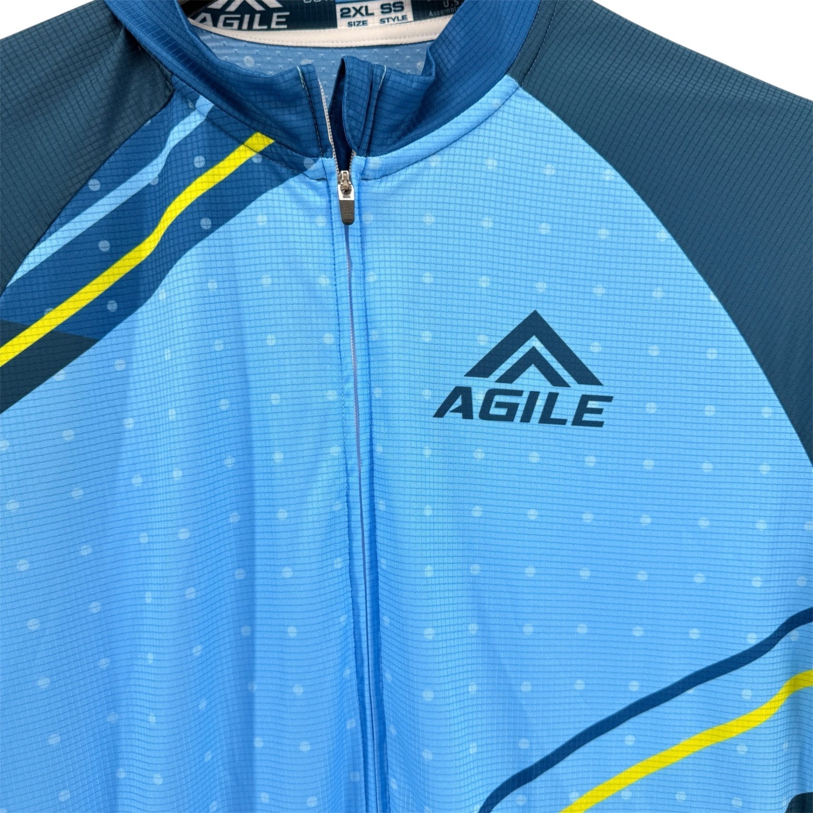 Agile Volare Elite Cycling Jersey Mens 2XL Pre-Owned SS Blue Geometric Full Zip