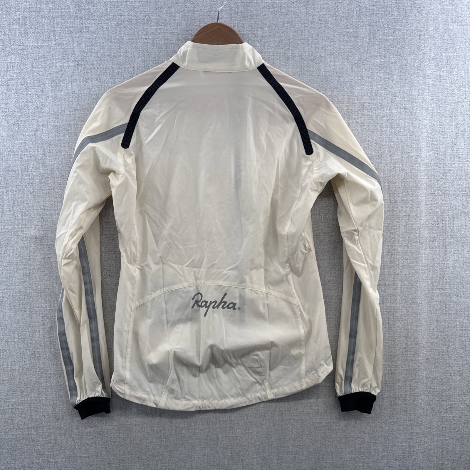 Rapha Stowaway Jacket Womens 10 Ivory Cycling Full Zip Windbreaker Lightweight