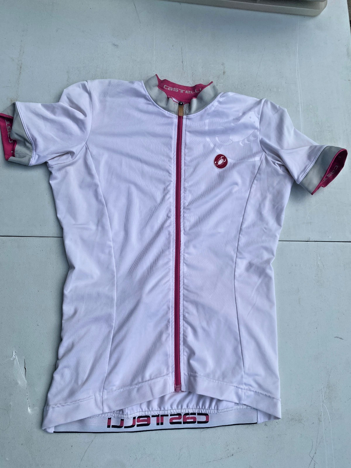womens castelli jersey short sleeve full zip cycling small white pink