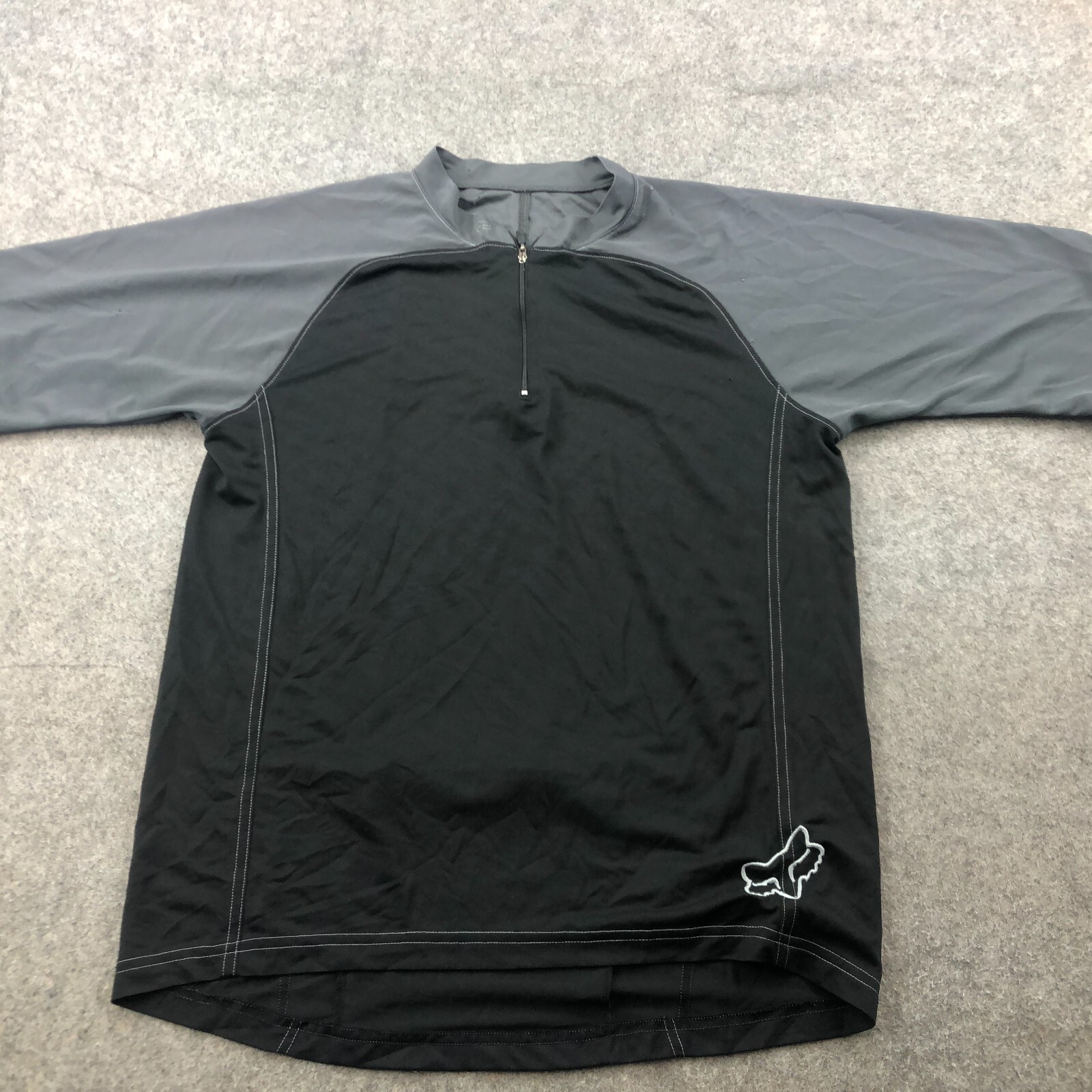 Vintage Fox Cycling Jersey Mens Medium Black Gray Short Sleeve Full Zip Pockets