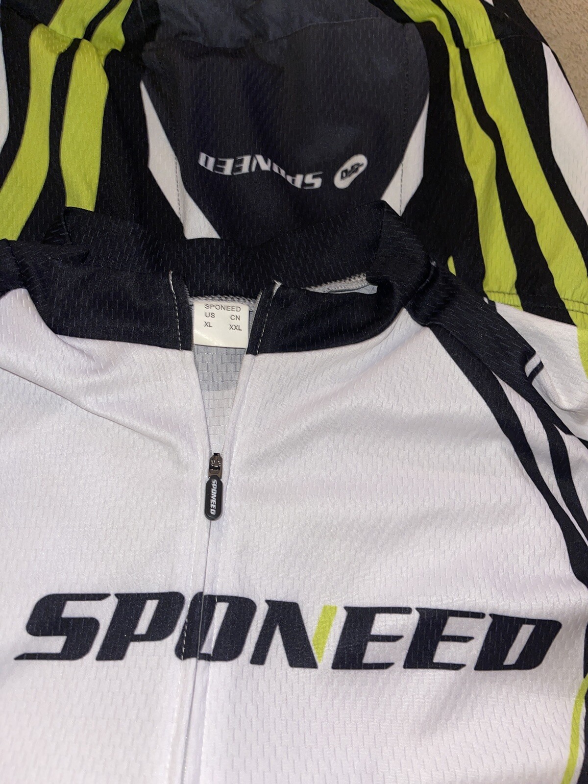Cycling 2 Pc Set Bib Padded Shorts & Zip Jersey Black Green Sponeed Sz XL/XXL