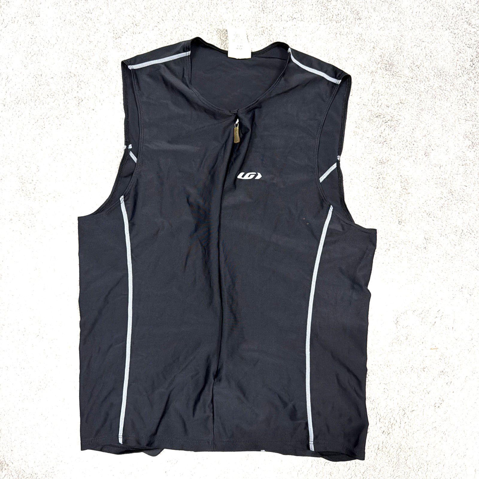 Louis Garneau Triathlon Race Men’s Sz Large Sleeveless Jersey Back Pocket Black