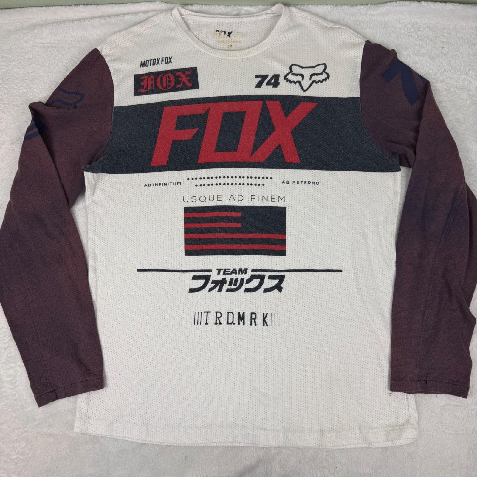 Fox Racing Mens Long Sleeve Mesh Motocross Jersey White Maroon Graphic Medium