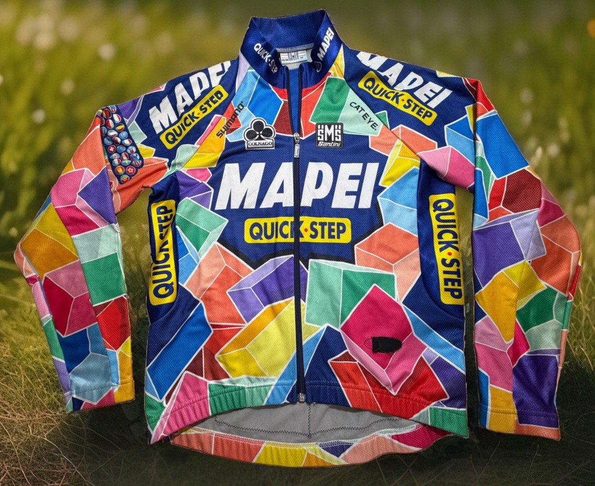 Santini Mapei Cycling Bicycle Jersey Made Italy Long Sleeve Full Zip Jacket Med