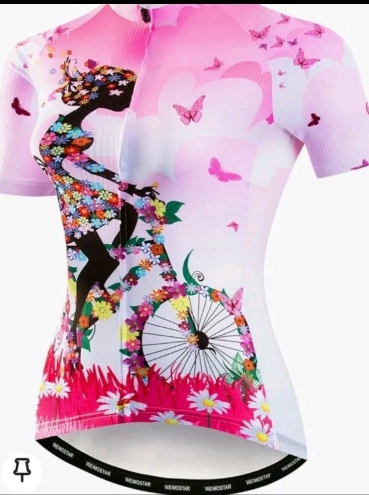 Weimostar Quick Dry Cycling Jersey Top Floral Full Zip Pockets Pink Womens XXL