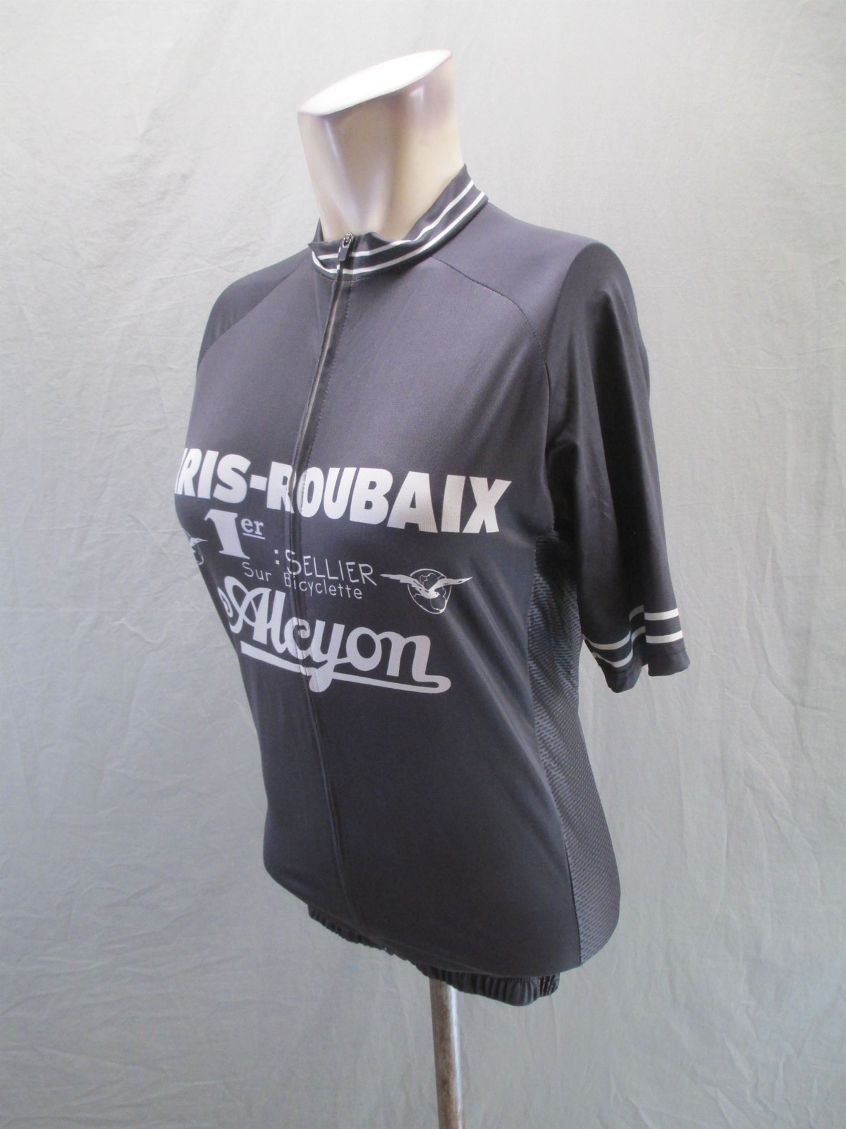 Alcyon Size S Mens Black Cycling Compression Full Zip Short Sleeve Logo Top 093