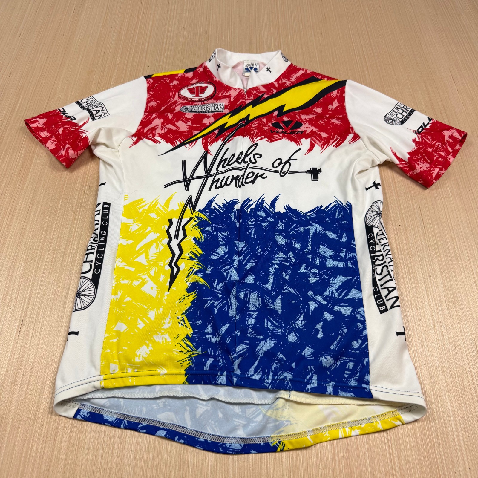 Vintage Voler Cycling Jersey 90s Christian Jesus Wheels of Thunder XL 90s aop
