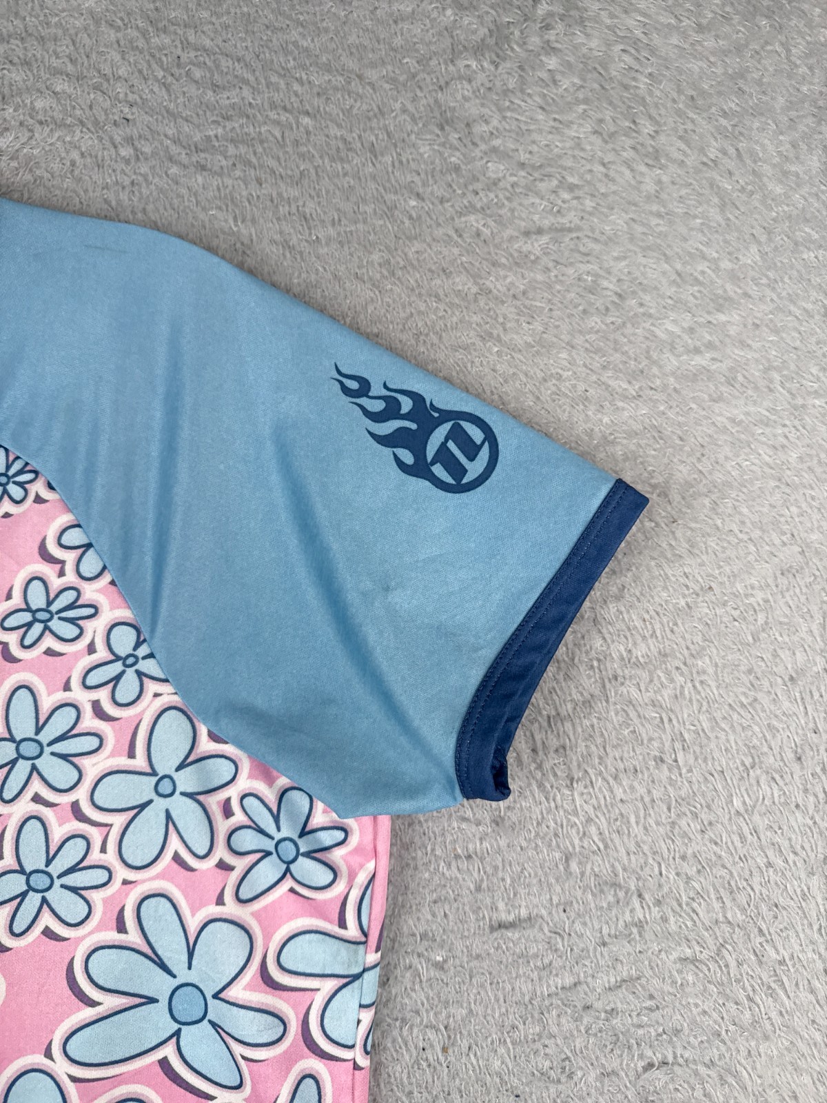 REI Cycling Jersey Women Medium Pink Blue Floral 1/2 Zip Polyester Pockets