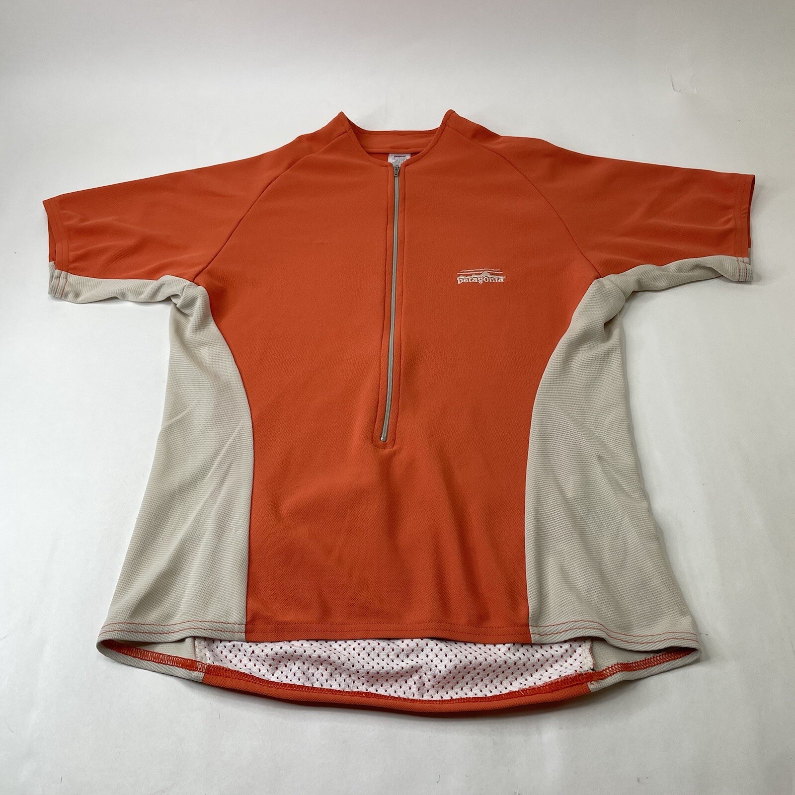 Vintage Patagonia Cycling Jersey Womens Large Orange Colorblock USA Made