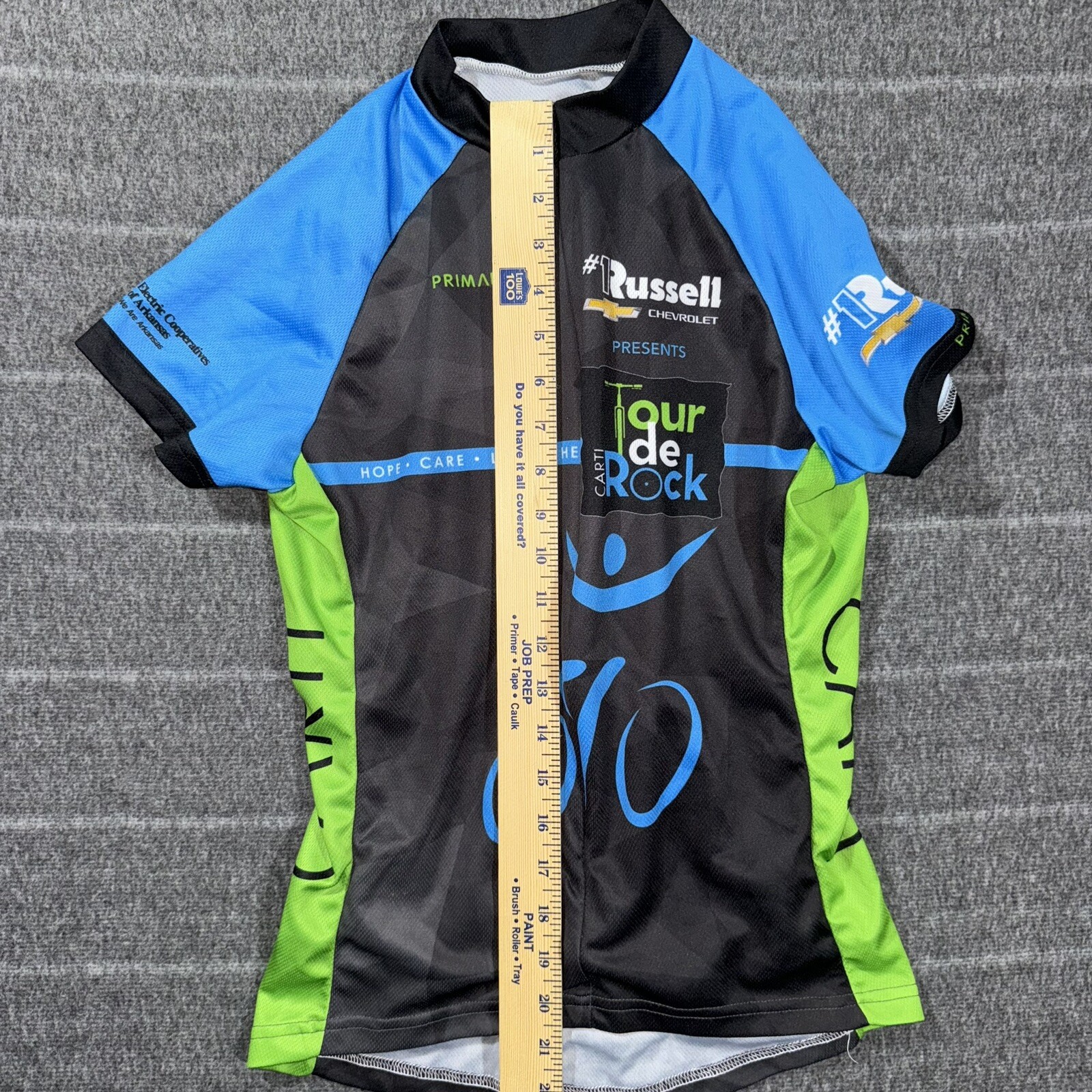 Primal Women’s Blue Black & Green Race Cut Jersey Size S Tour Da Rock Cycling