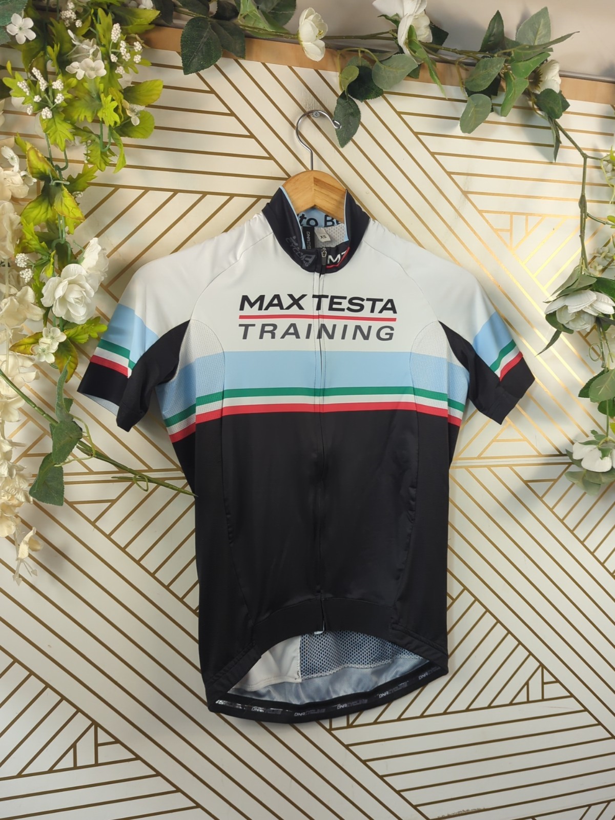 DNA Cycling Jersey Men Race Fit Full Zip Short Sleeve WHITE BLACK RED STRIPE XS