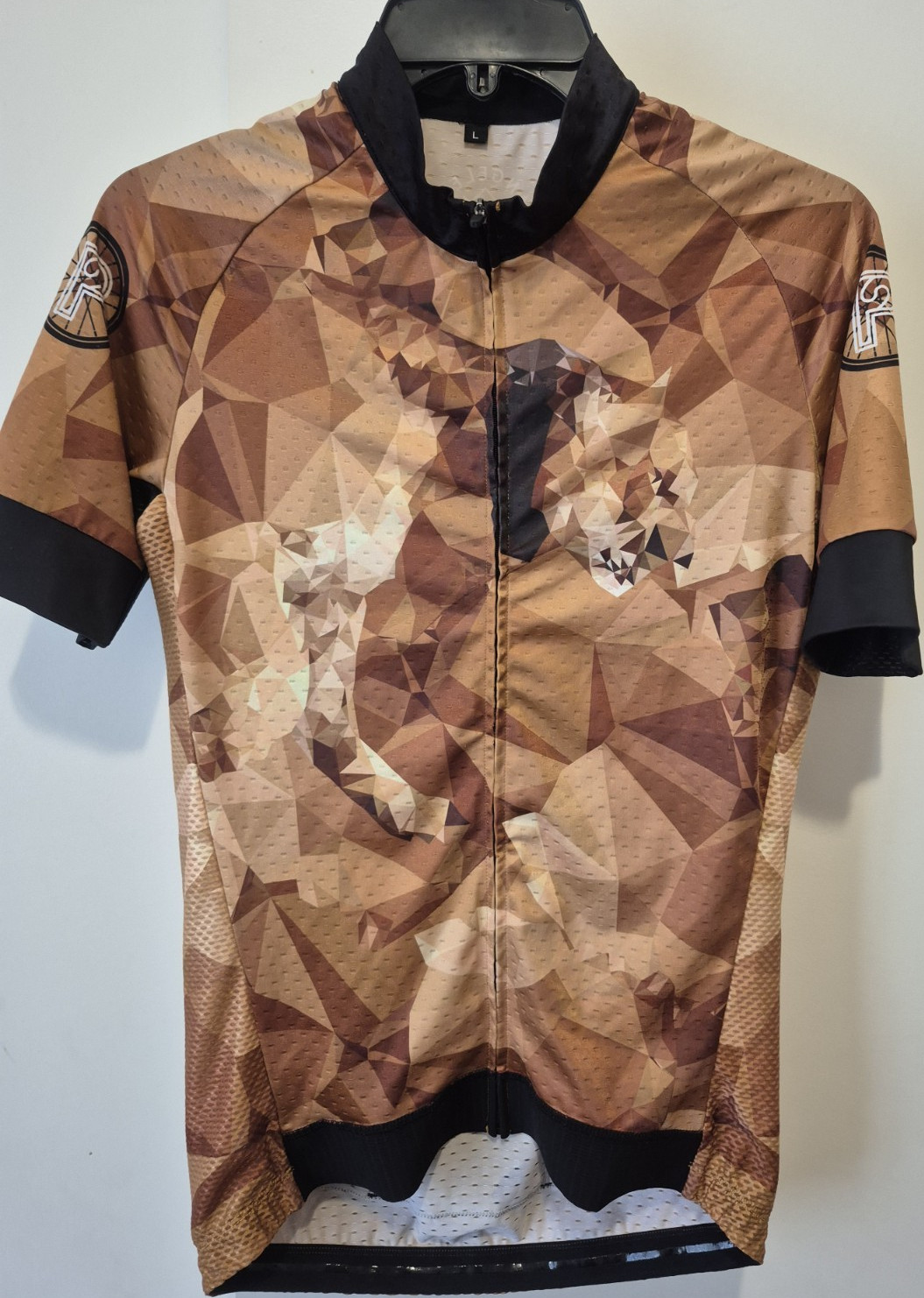 Angeles Creative P22 Full Zip Cycling Jersey Short Sleeve Pockets Brown/Black L