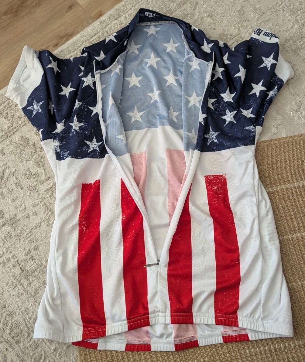 Voler Men’s Cycling Jersey 2XL Red White Blue Flag Print USA Let Freedom Ride