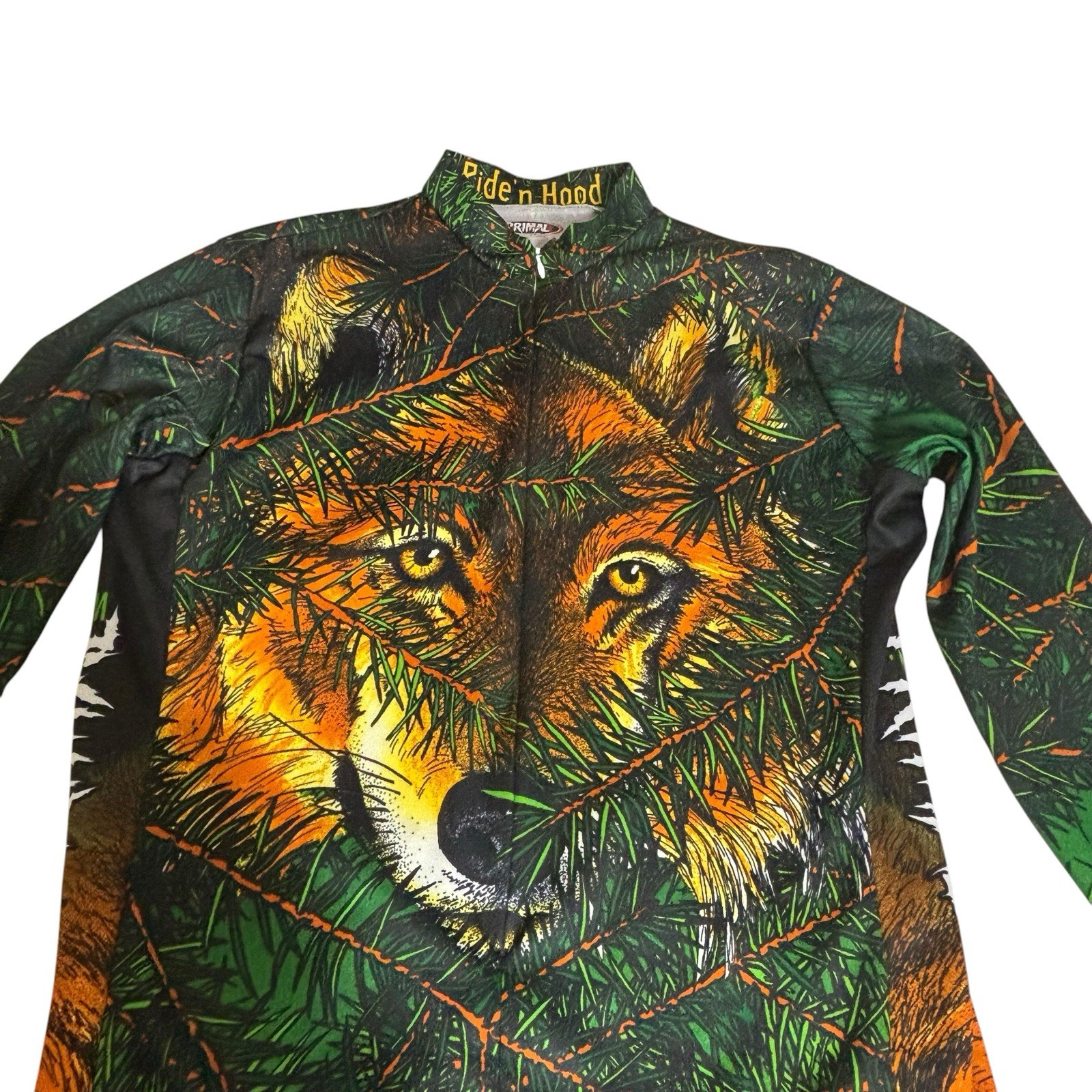 Primal Wear Wolf Print 3/4 Zip Long Sleeve Rear Pockets Cycling Jersey L