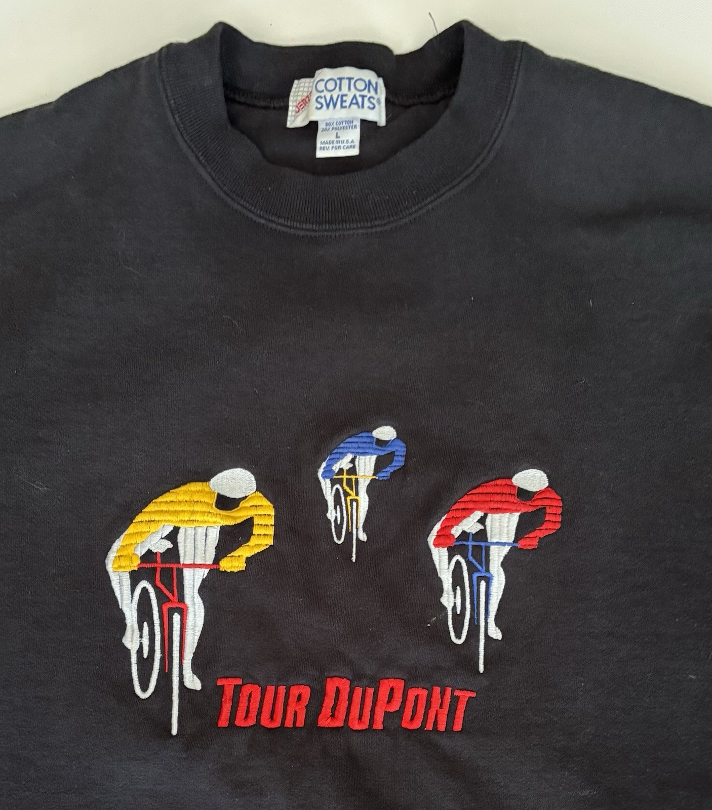 Vintage Tour DuPont Cycling Sweatshirt USA 90s Embroidered Bike Race Logo