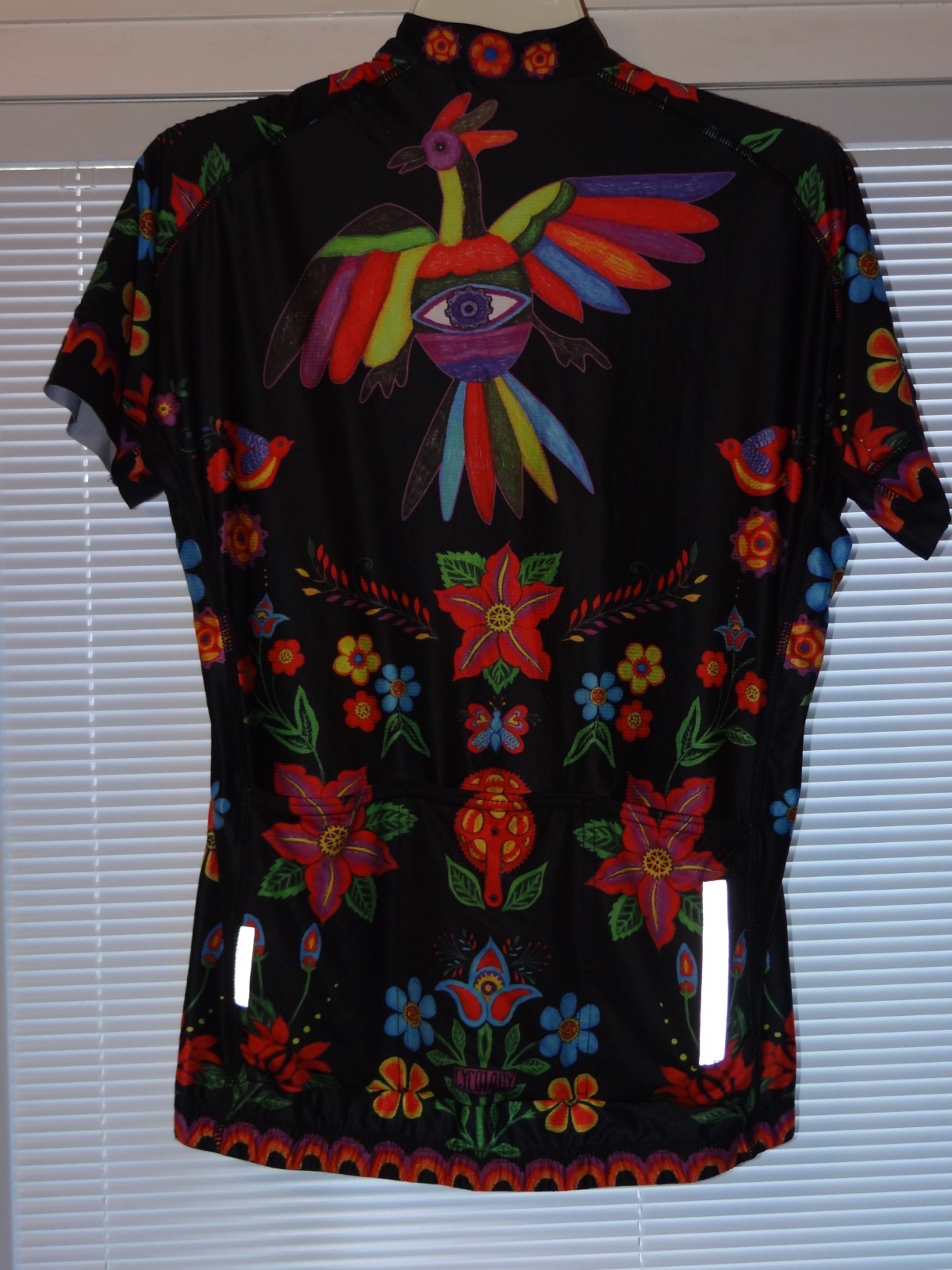 Women’s Cycology Frida Pro Jersey L Black floral birds full zip folk art cycling