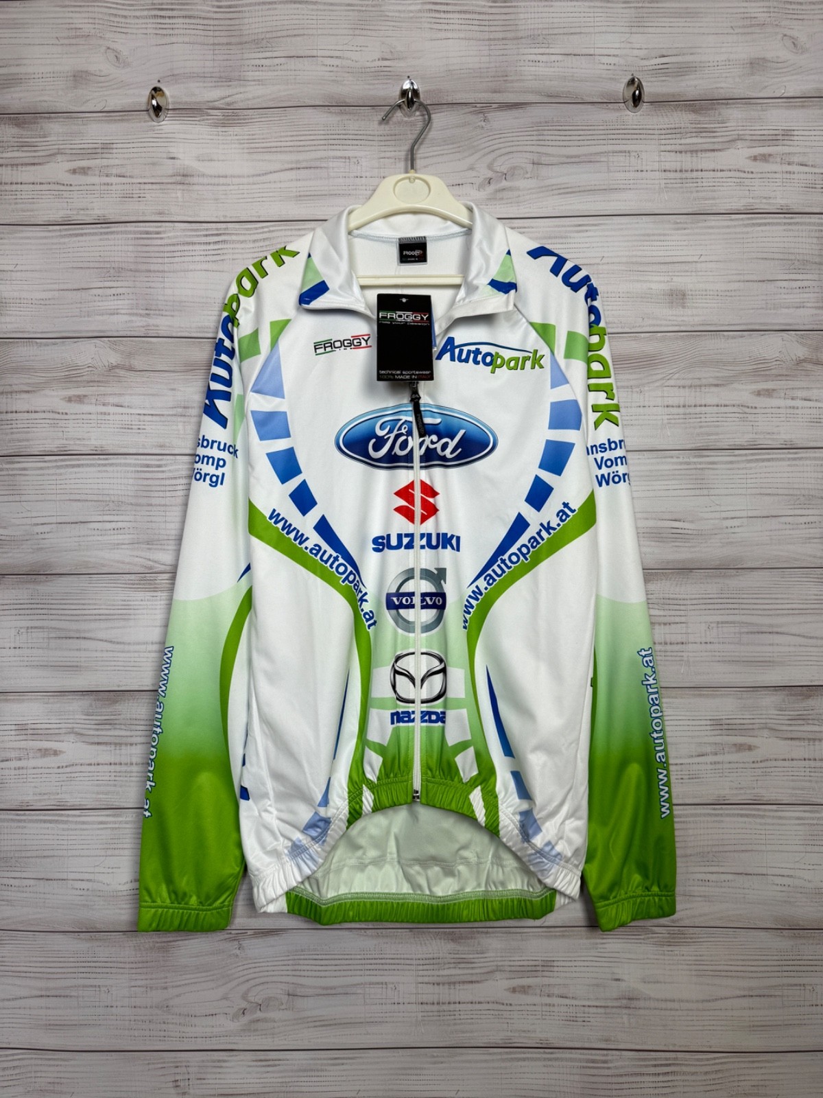 Froggy White Green Auto Logo Long Sleeve Bike Jersey Y2K Sportwear