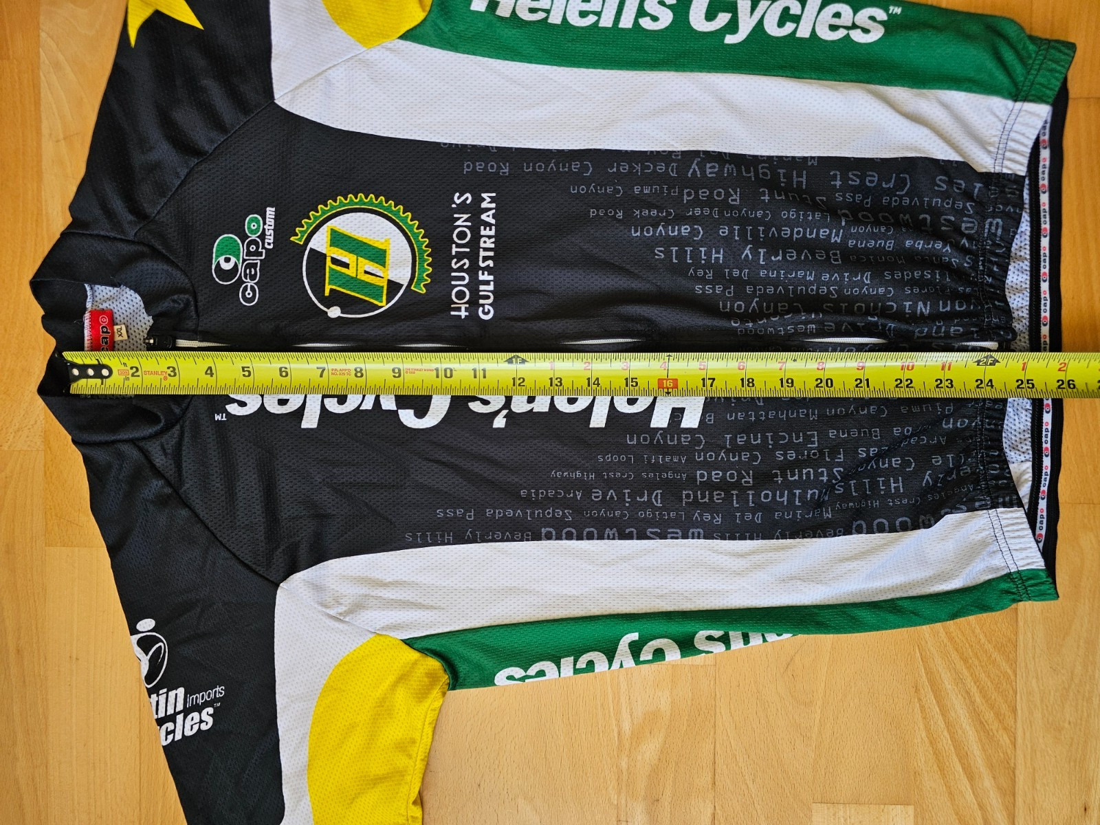 Capo Cycling Jersey Mens XXL 2XL Black White Green Yellow Zip Italy LA Helen’s