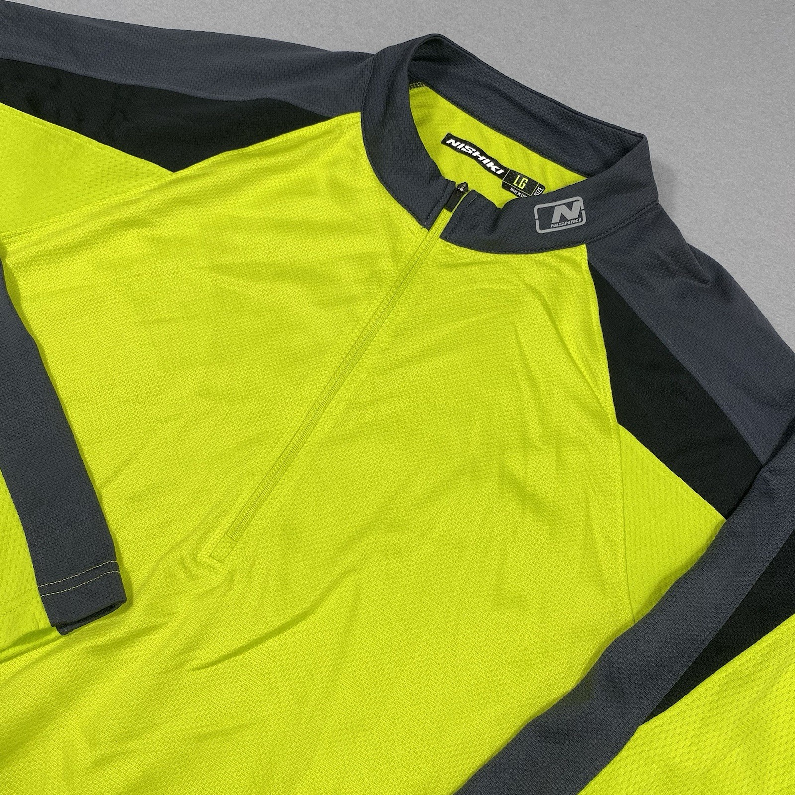Nishiki High-Vis Neon Yellow Quarter-Zip Cycling Jersey Large Back Waist Pockets