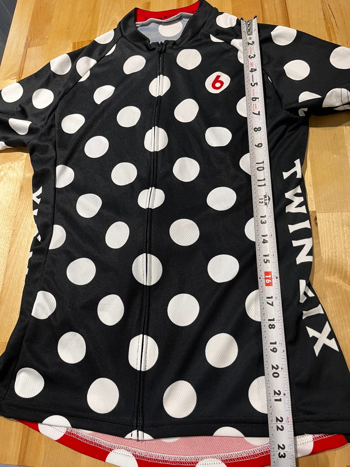 Twin Six Black/White Polka Dots w/ Red Trim Short Sleeve Full Zip Cycling Jersey