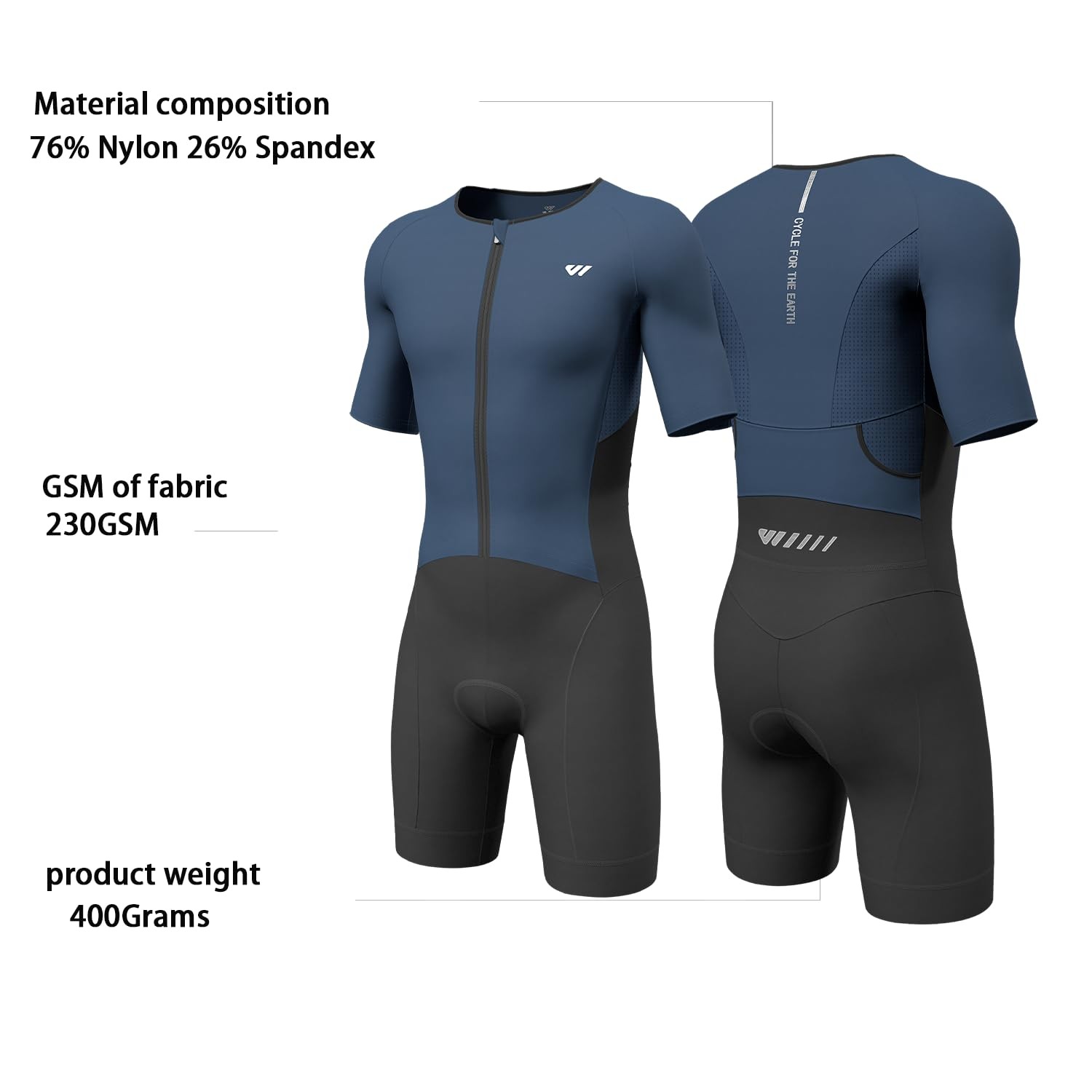 Mens Cycling Skinsuit Triathlon Tri Suit Short Sleeve One Piece Bike Gel Padded