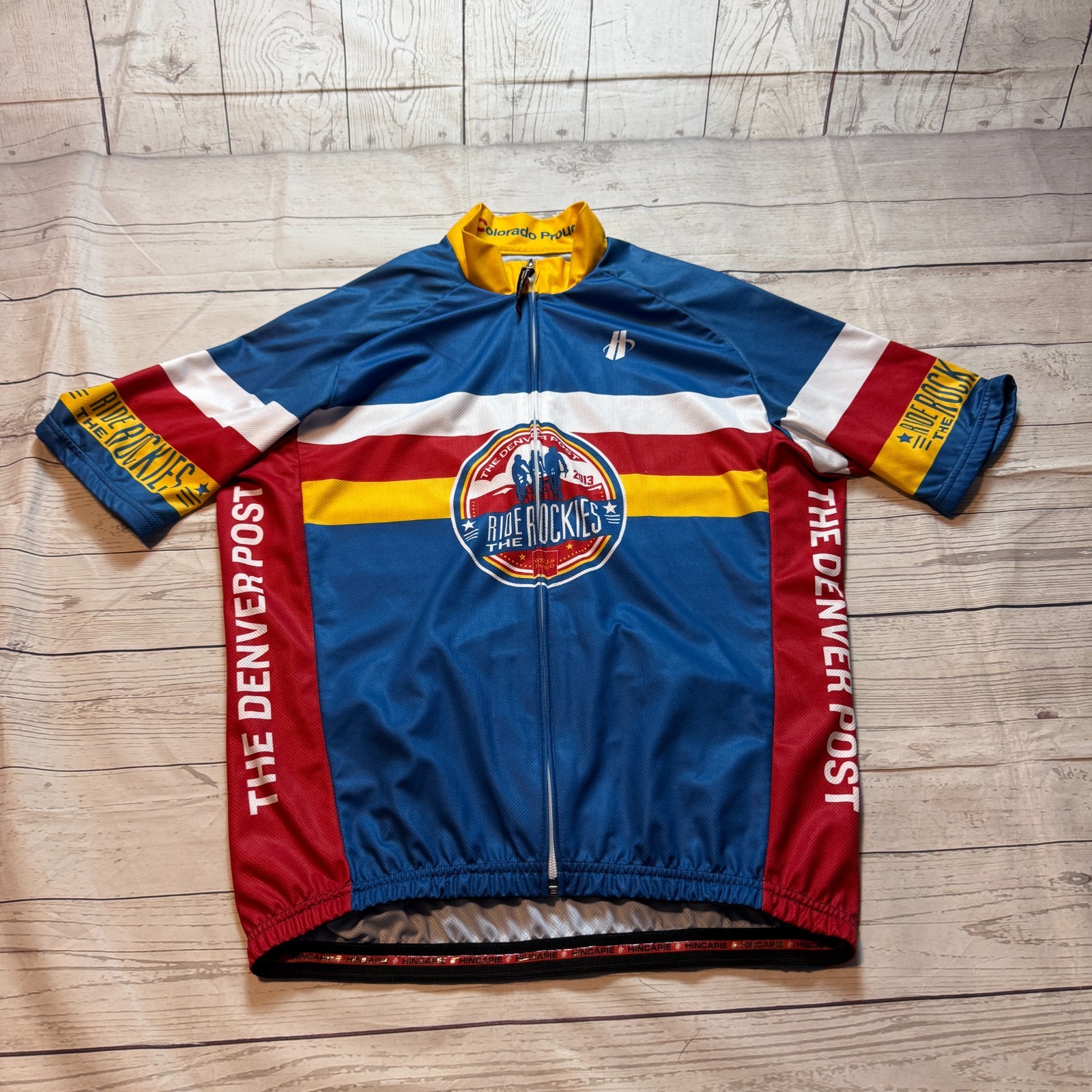 Ride the Rockies Colorado Cycling Jersey Shirt Blue Red by Hincapie Men’s Size L