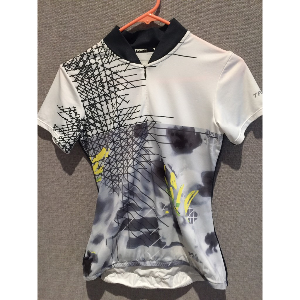 Trayl Mens Biking Jersey Shirt White Multicolor Half Sleeve Collar Cycling XS