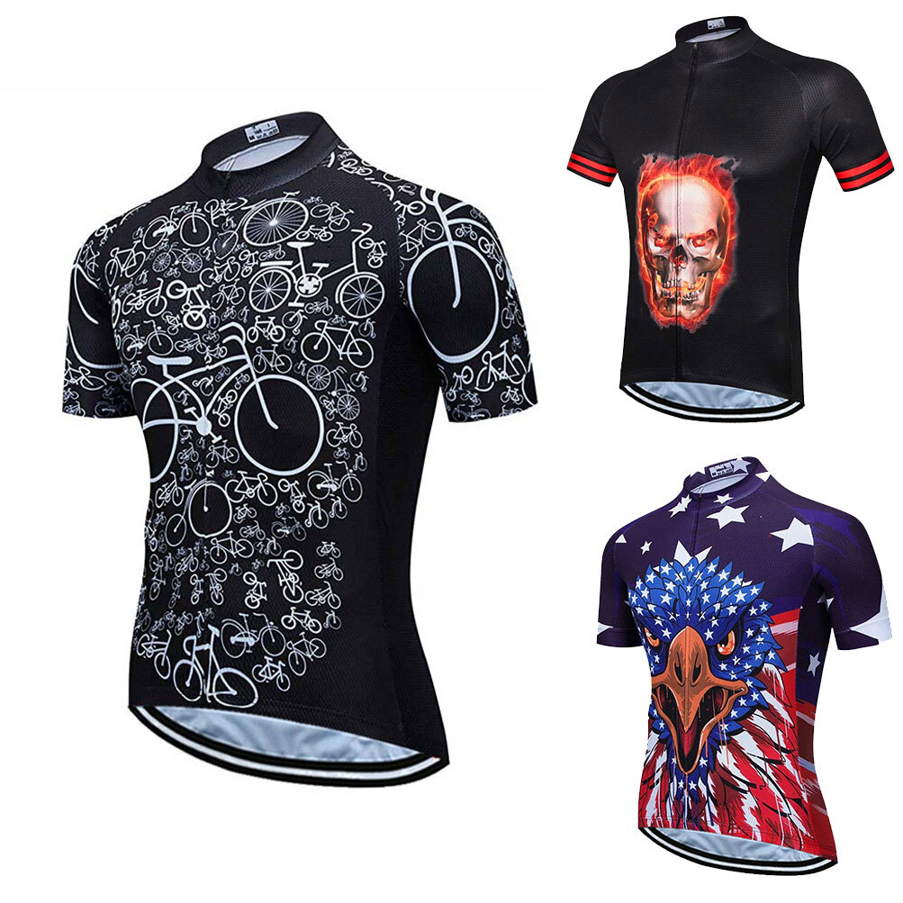 Men’s Zipper Pocket Cycling Jersey Short Sleeve Pro MTB Road Bike Jersey Shirt
