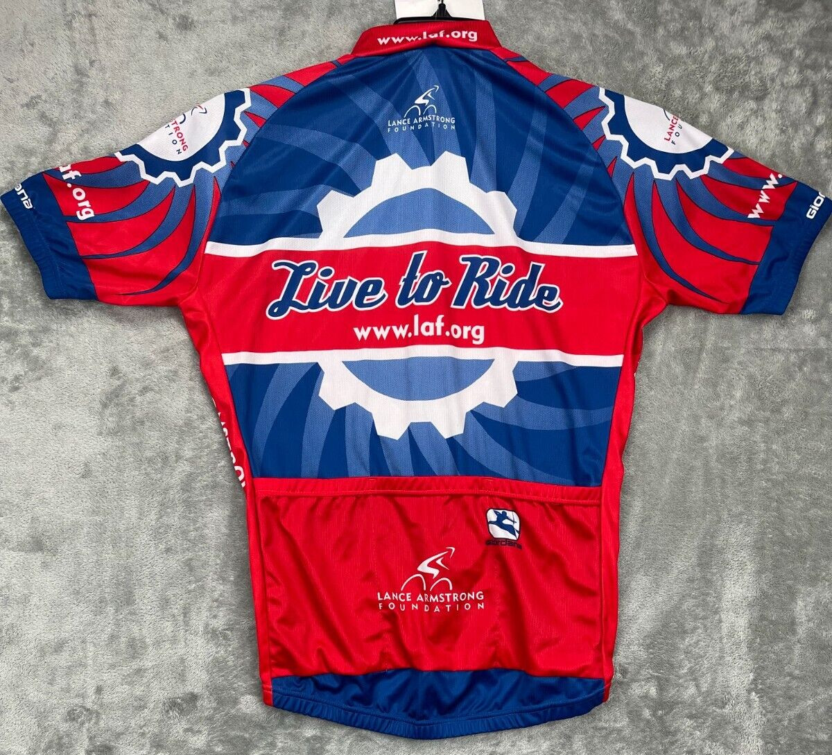 NWT Giordana Cycling Jersey Medium Red White Blue 3/4 Zip Lance Armstrong Found.