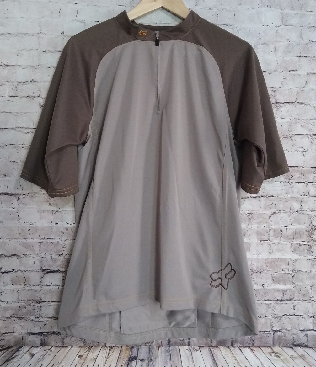 Fox Racing 1/4 Zip Cycling Jersey Shirt Back Pocket Brown/Tan Medium