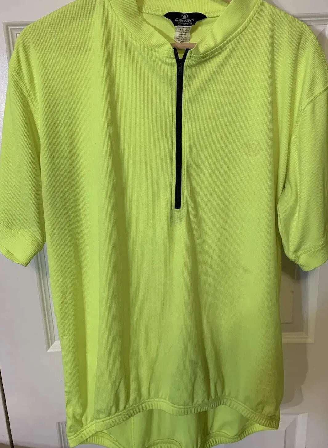 Canari Mens Sz XL Bike Jersey Cycling Bib Shirt Neon Yellow Half-Zip