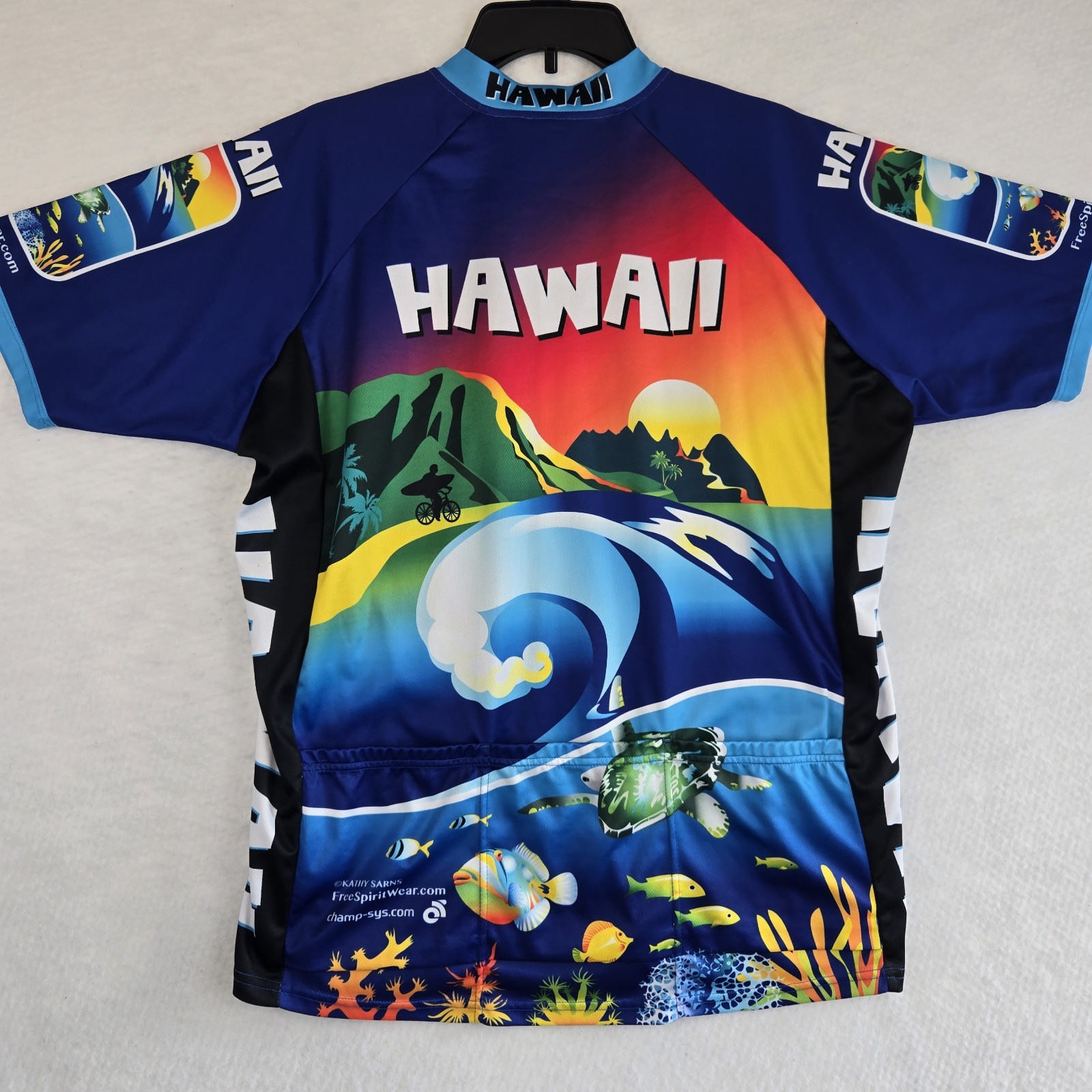 Free Spirit Wear Hawaii Men XL Cycling Jersey Short Sleeve UV Wicking 3 Pockets