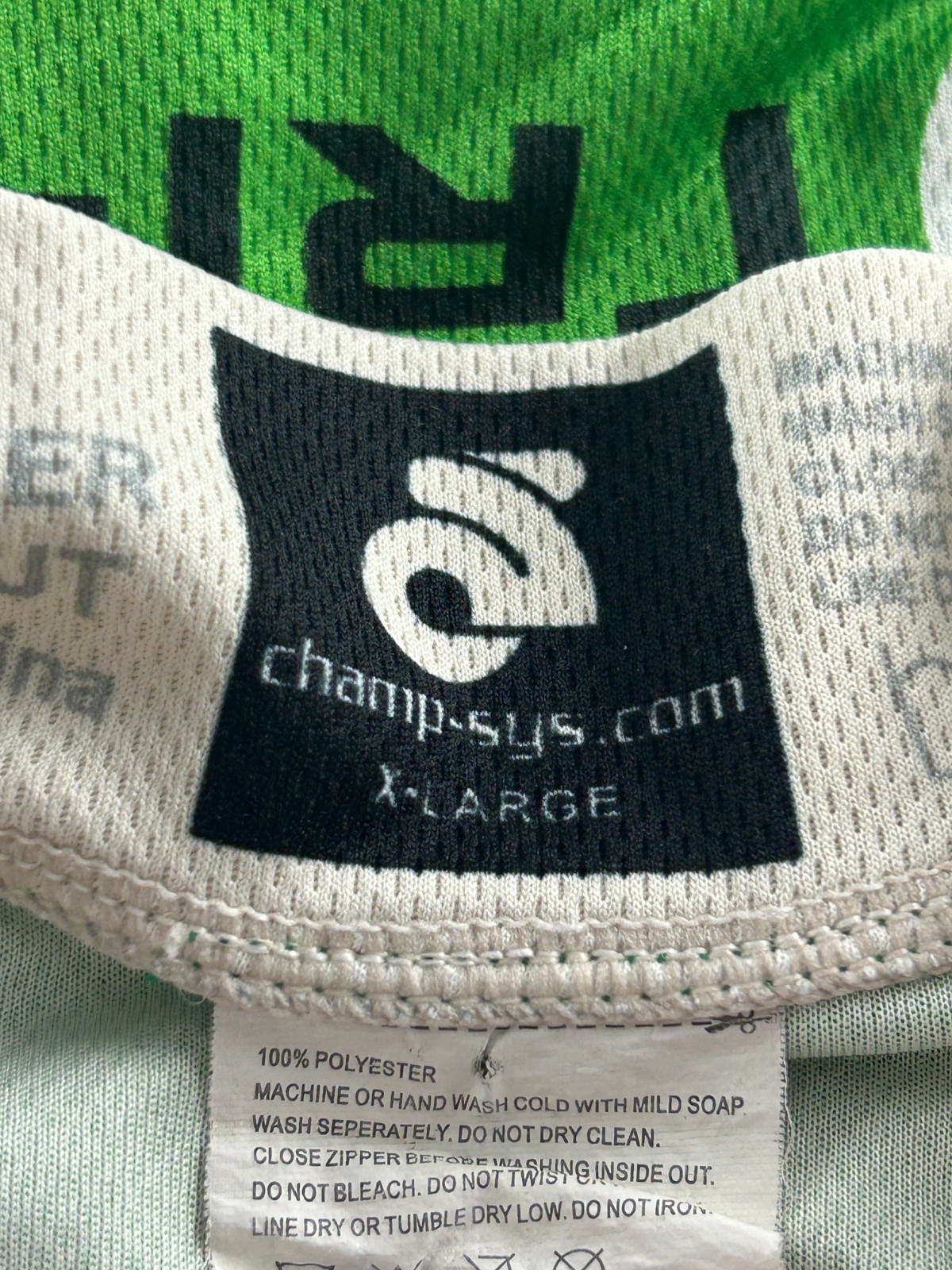Champ Sys Cycling Jersey Shirt Full Zip Sz XL Polyester Club Cut Green/Black