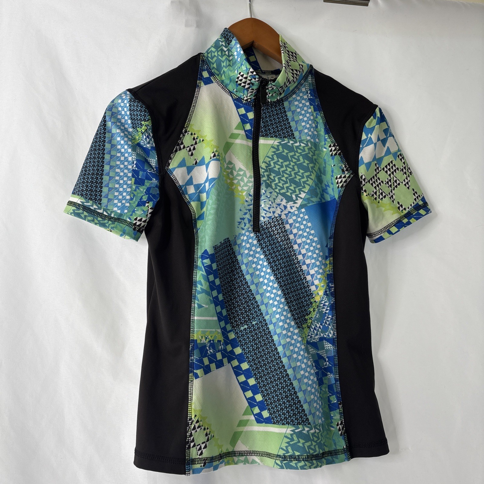 Kevan Hall Sport Women’s Cycling Jersey S Geometric Patchwork Zip Neck Athletic