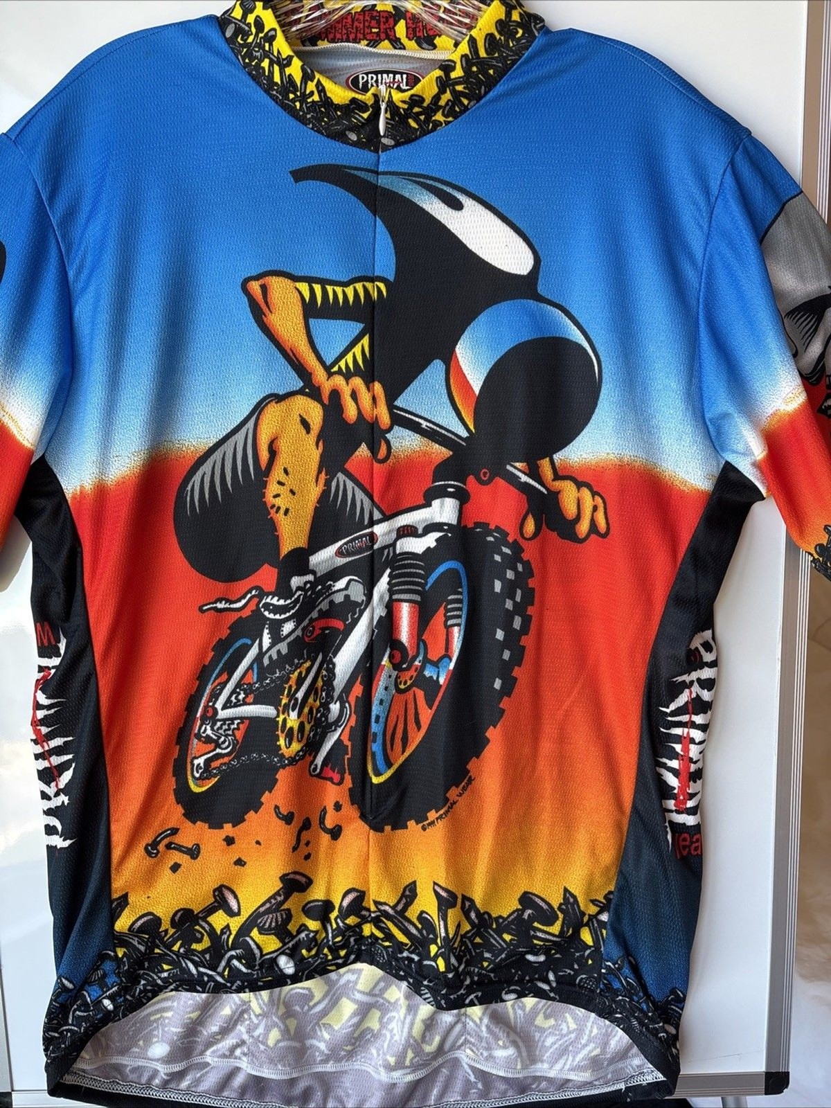 PRIMAL Wear Vintage 90’s HAMMER HEAD GRAPHIC Cycling Jersey 2XL Coolmax Poly