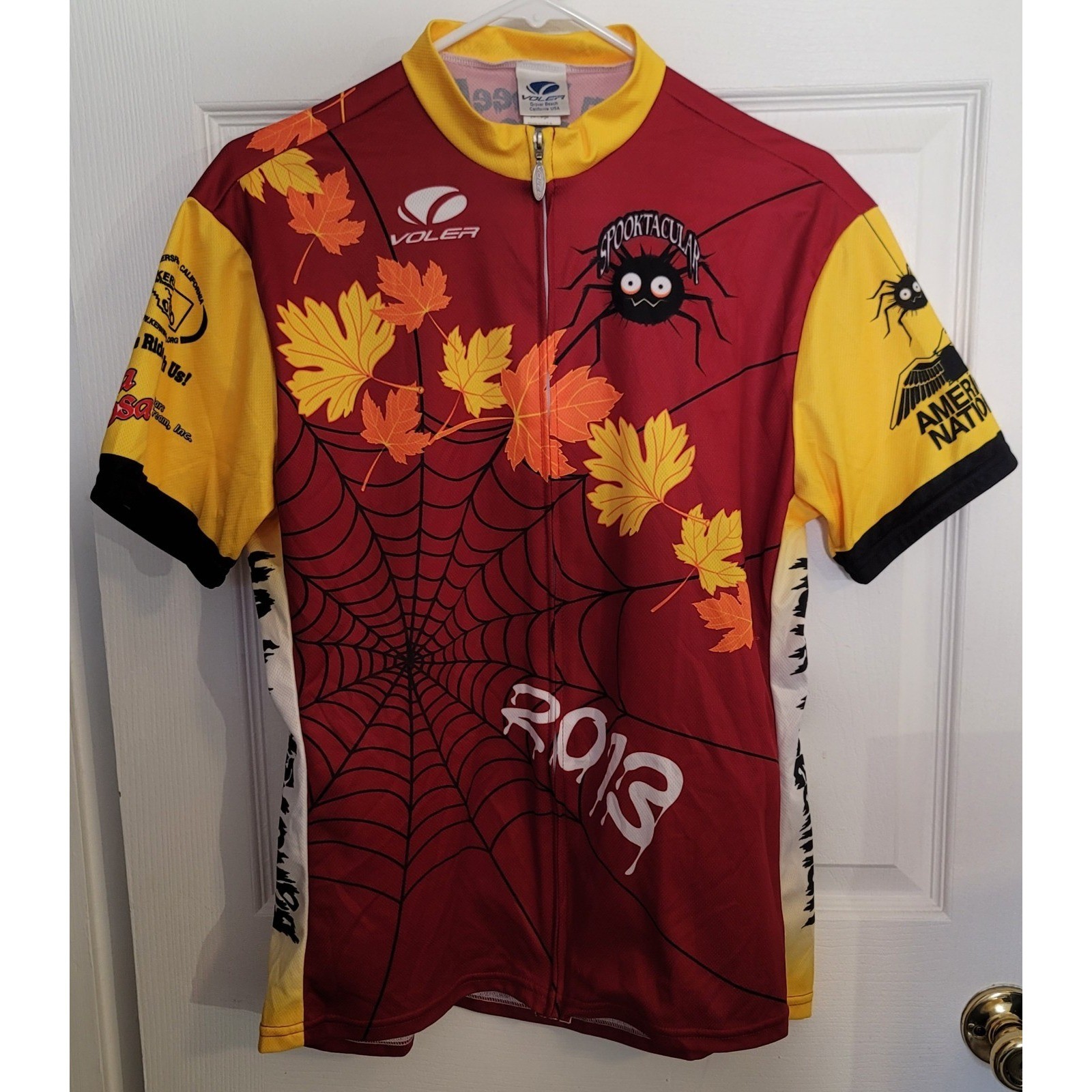 Voler Cycling Jersey Womens 2XL Maroon Yellow Spooktacular 2013 Spider Web Zip