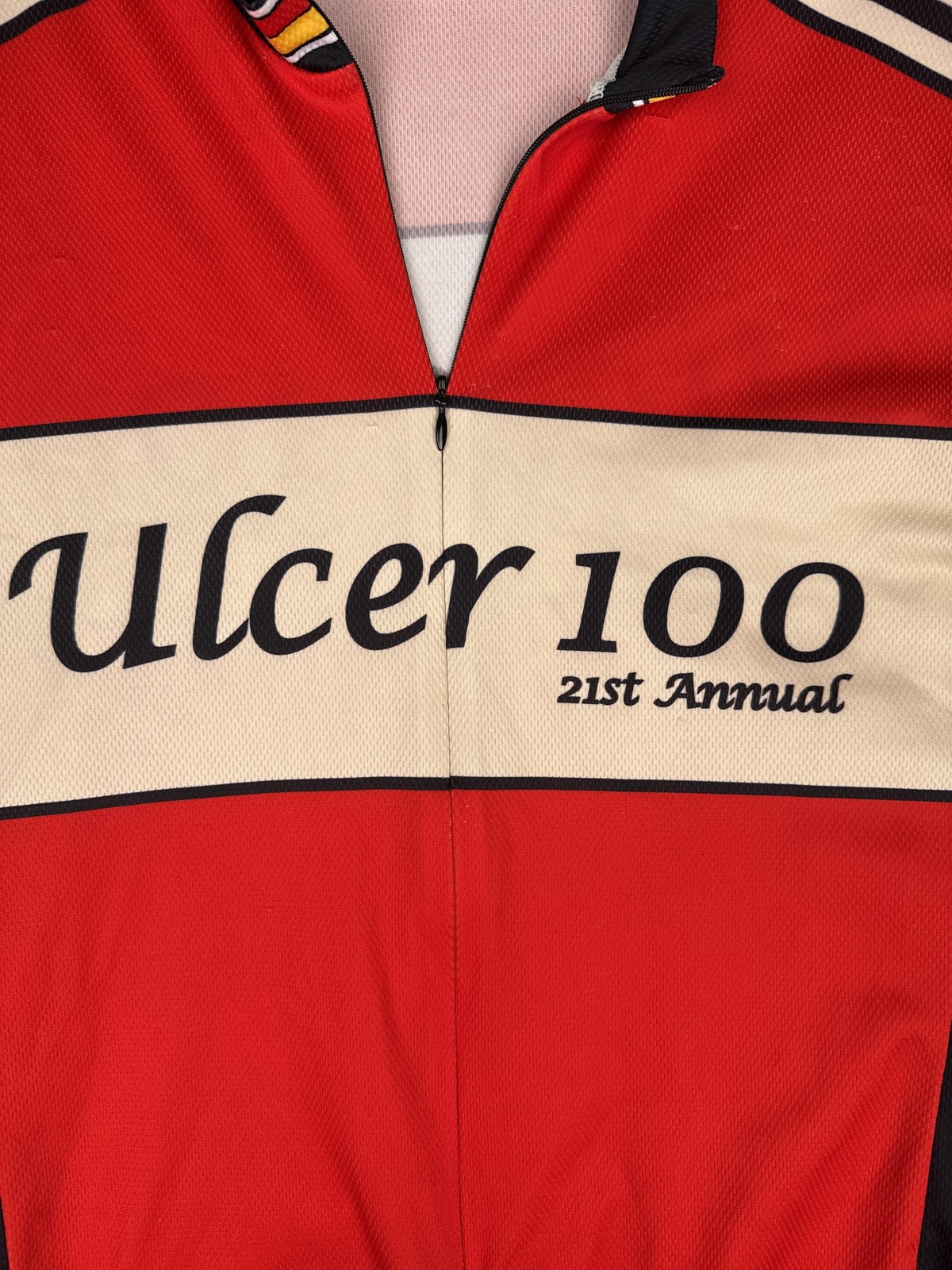 Voler Ulcer 100 21st Annual Cycling Jersey Mens Large Red 1/4 Zip Pockets BBTC