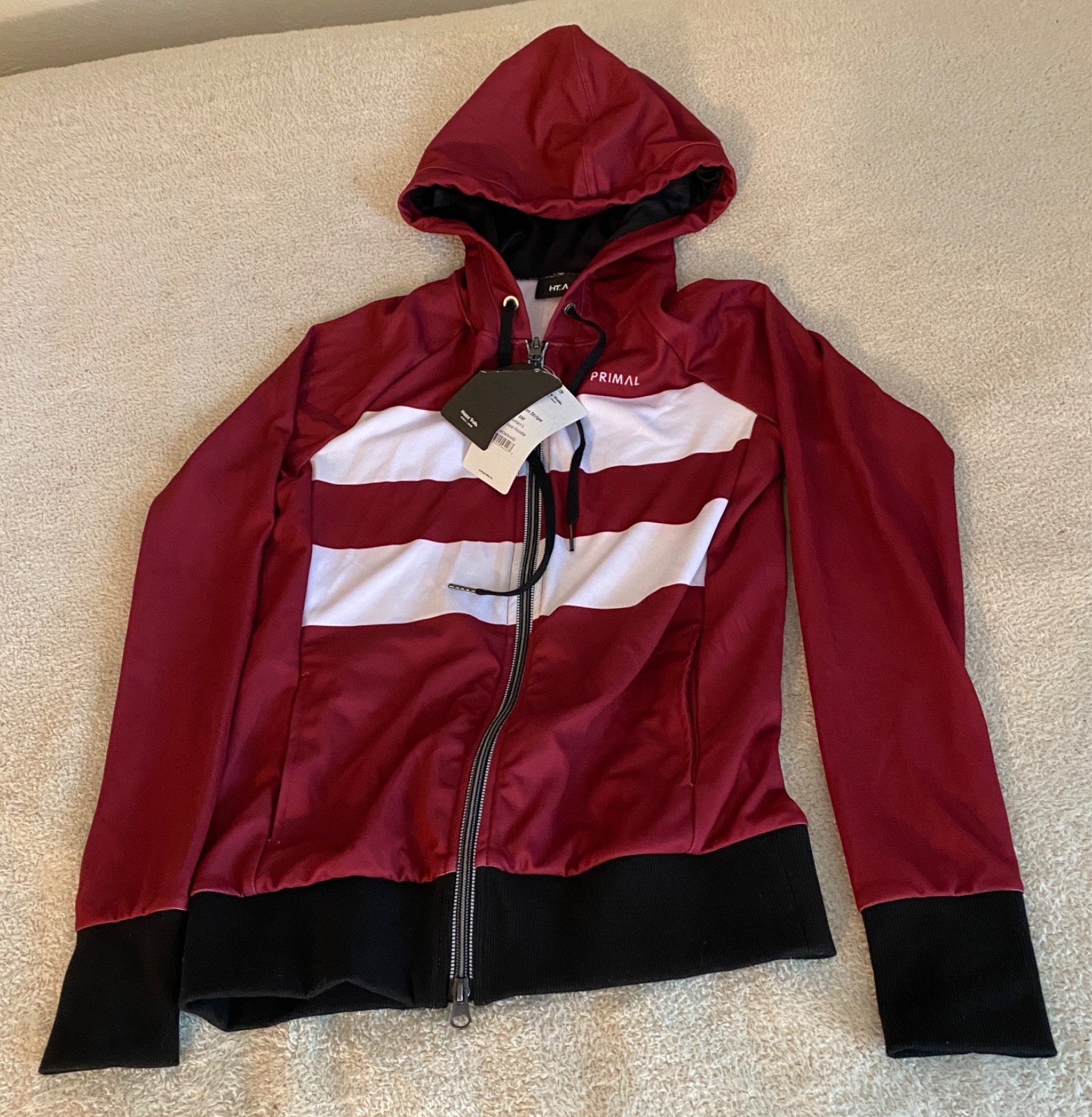 NWT Primal Traceuse Maroon Stripe Hoodie Women’s S Biking Cycling Happy Trails