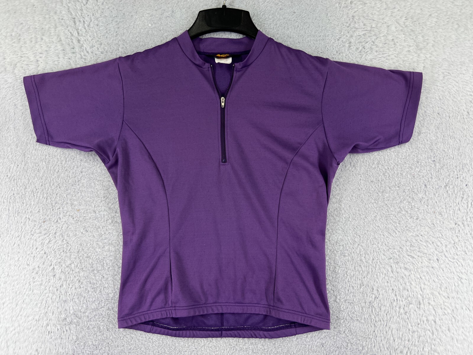 REI Cycling Jersey Womens Medium Purple 1/2 Zip Pockets 100% Polyester Mock Neck