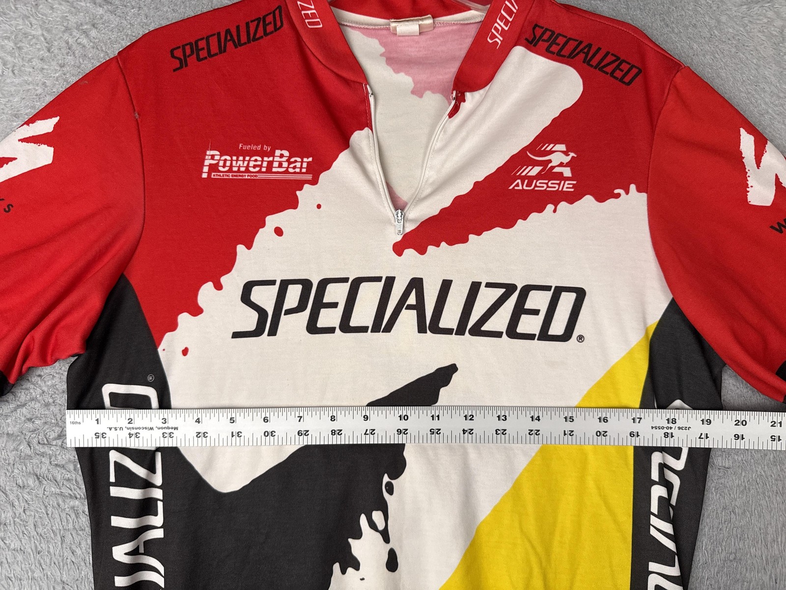 VINTAGE Aussie Cycling Jersey Men Medium Red Yellow Graphic 1/4 Zip Pockets Bike